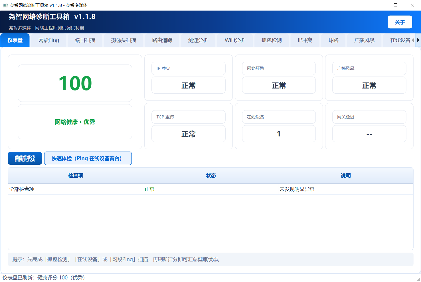仪表盘健康评分界面截图